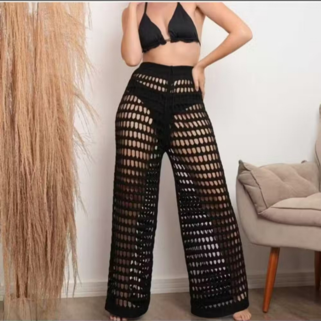 Calça Feminina Saída De Praia Tricô, Tricot,Canga Praia Crochê Moda Verão 2026