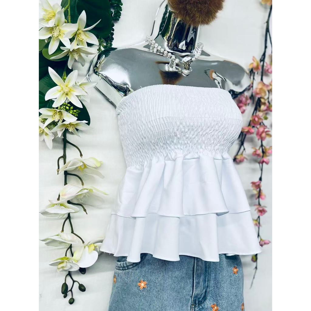 T110Blusa Cropped Elasticocom Babado em Oferta na Shopee