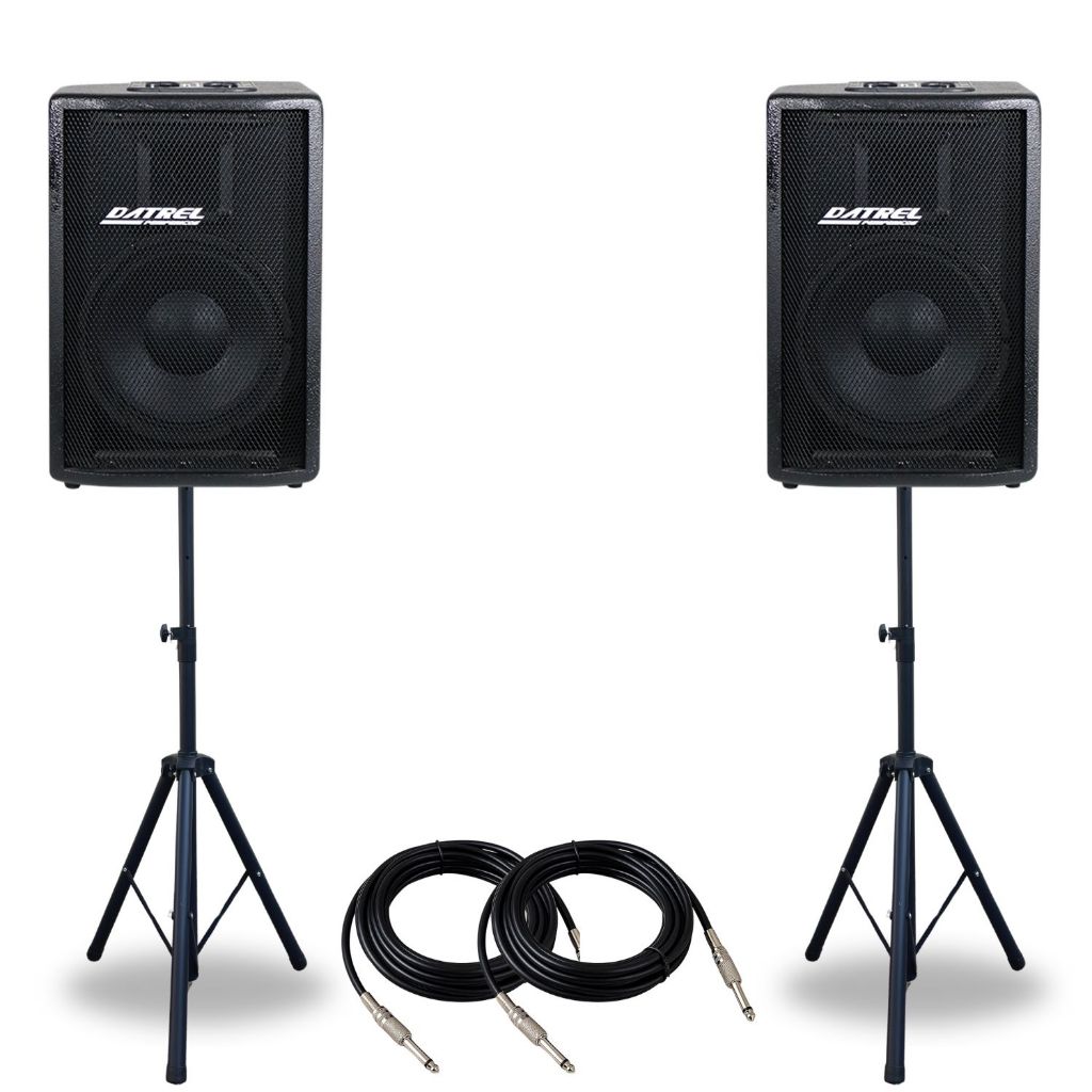Kit 2 Caixas Som Datrel 400w Rms 10 Polegadas Ativa Amplificada Passiva Acustica Profissional + Suportes Pedestal Tripe