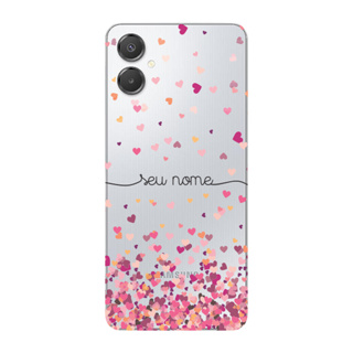 Capinha para Samsung A07 Anti Impacto Personalizada - Chuva de corações rosa com nome em Oferta na Shopee