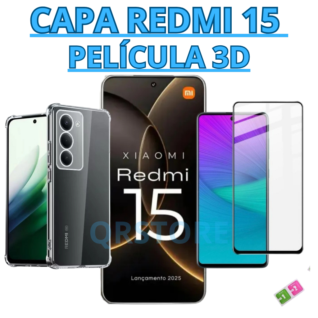 Capa Redmi 15 4G / 5G Transparente Anti impacto - Película 3D vidro + Kit limpeza em Oferta na Shopee