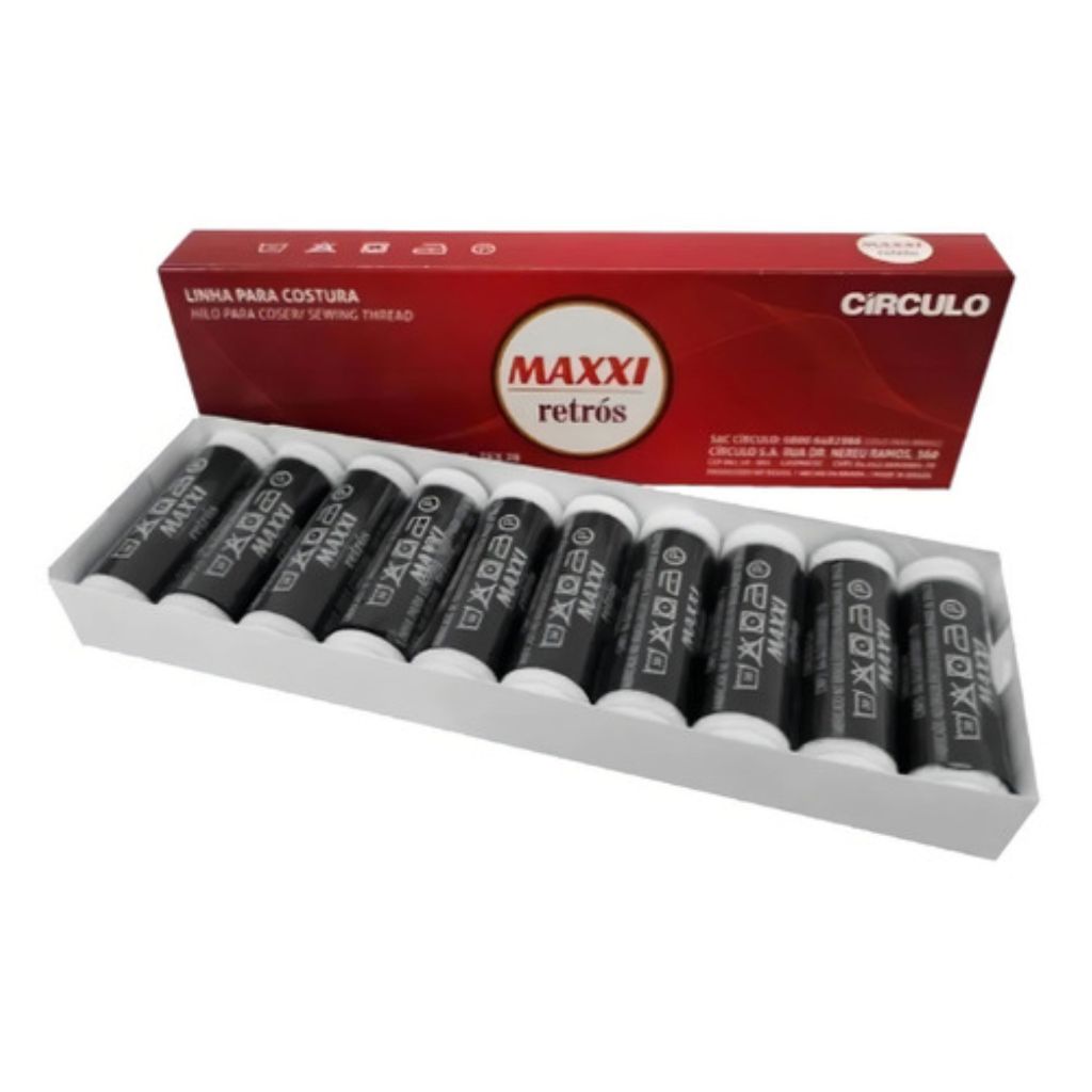 Caixa com 10 Linhas Para Costura Preto Maxxi Retrós Círculo 91,4 metros (100 jardas) 100% Poliéster