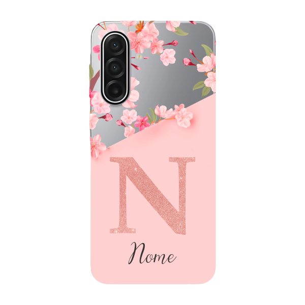 Capinha para Samsung A17 Anti Impacto Personalizada - Delicate Flowers Rosa com nome e inicial