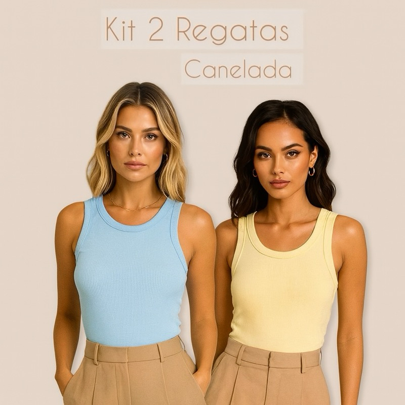 Kit Duas Regata Feminina Canelada Premium Básica Casual Academia Dia a Dia (Envio Imediato)