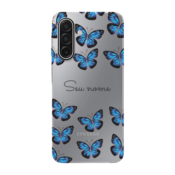 Capinha para Samsung A17 Anti Impacto Personalizada - Borboletas azuis com nome