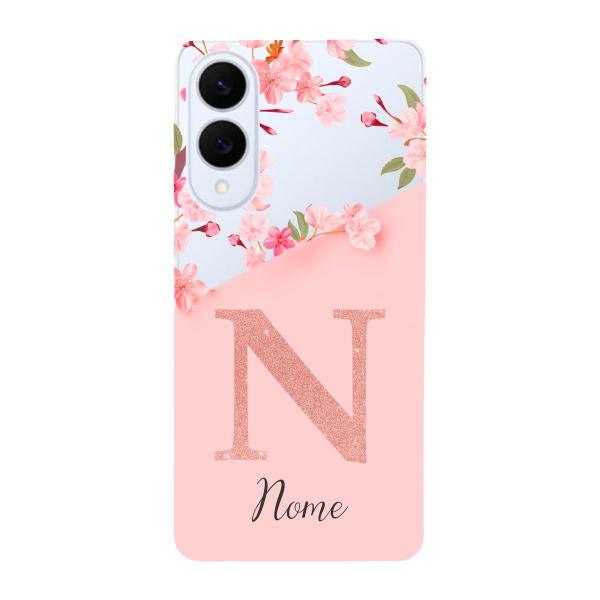 Capinha para Samsung S25 Edge Anti Impacto Personalizada - Delicate Flowers Rosa com nome e inicial