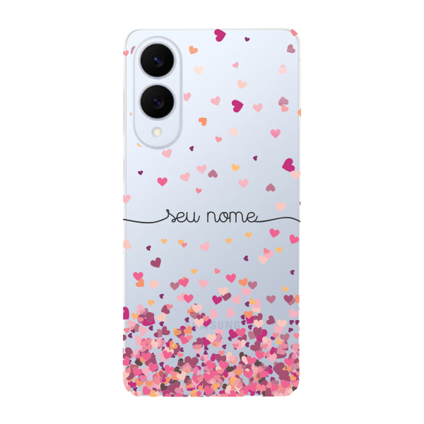 Capinha para Samsung S25 Edge Anti Impacto Personalizada - Chuva de corações rosa com nome