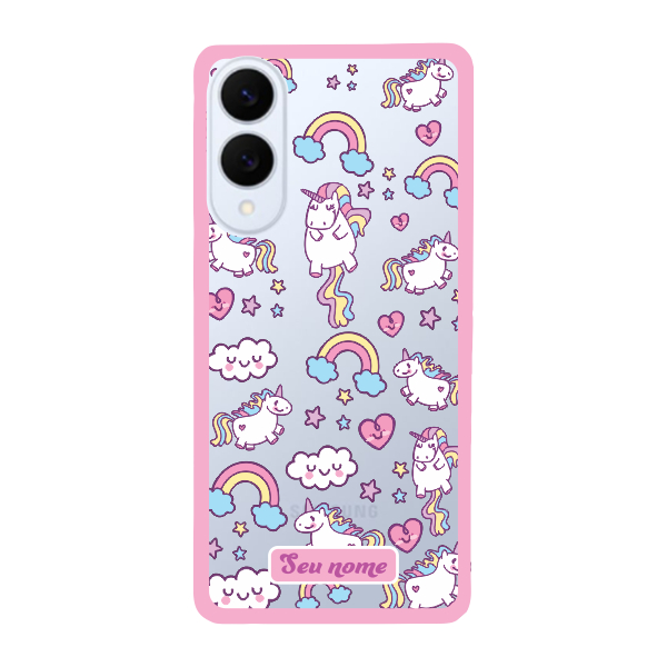 Capinha para Samsung S25 Edge Anti Impacto Personalizada - Unicórnio com nome e fundo transparente