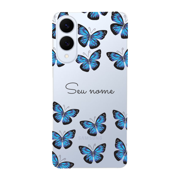 Capinha para Samsung S25 Edge Anti Impacto Personalizada - Borboletas azuis com nome
