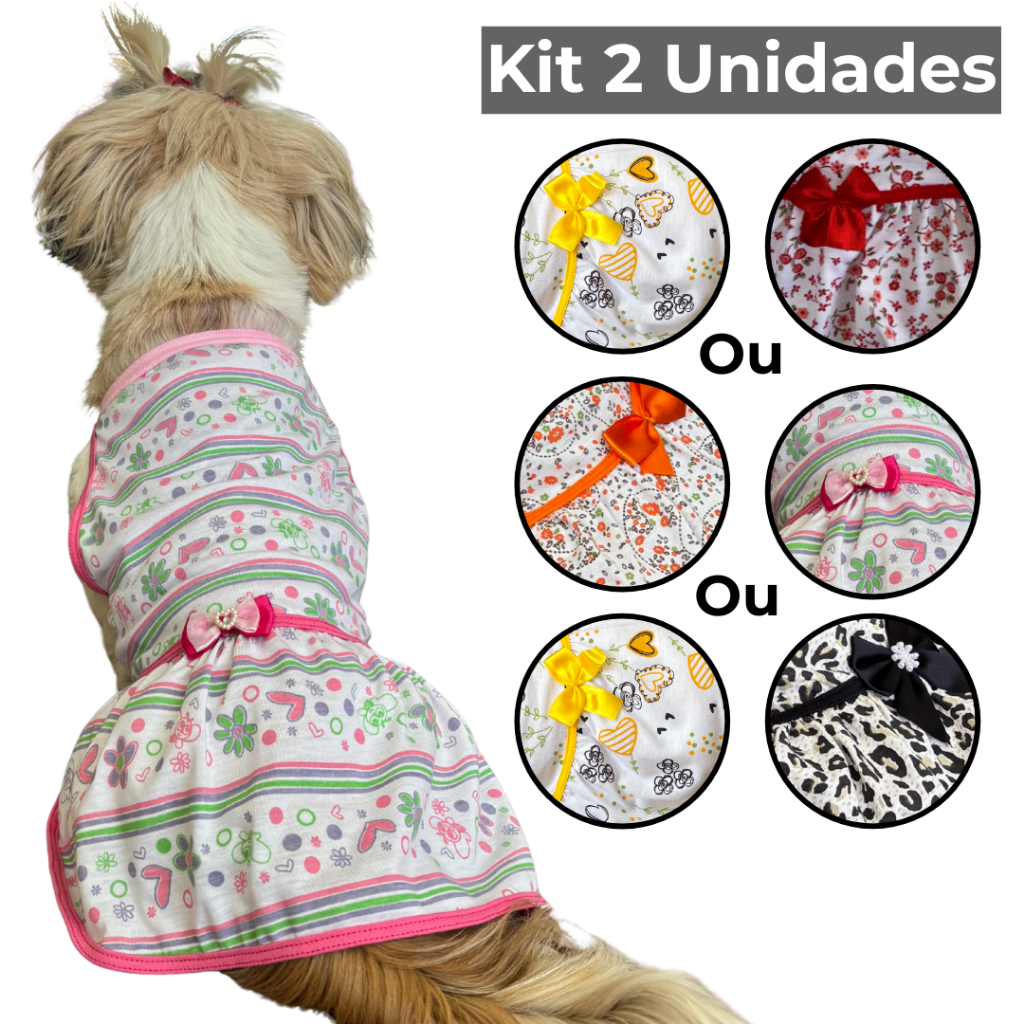 Kit 2 Vestidos para Pet Verão - Roupinha Elegante pra Cachorro de Porte Pequeno a Grande - Roupa Para Macho e Fêmea
