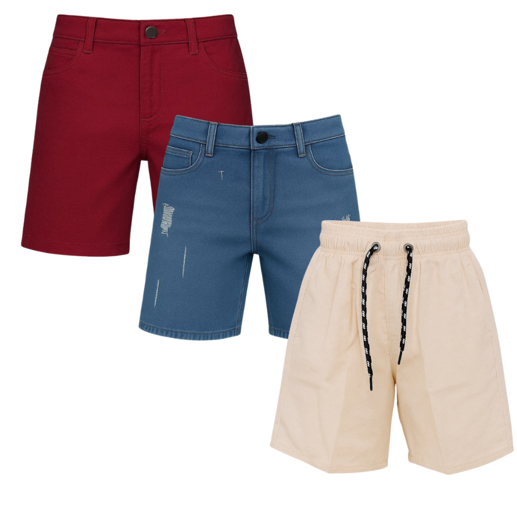 lote 3 bermudas jeans masculina infantil juvenil menino