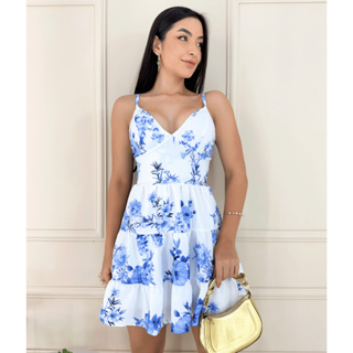 Vestido Curto Feminino Estampado Floral Soltinho Rodado Alcinha Delicado Romântico Festa Casual em Oferta na Shopee