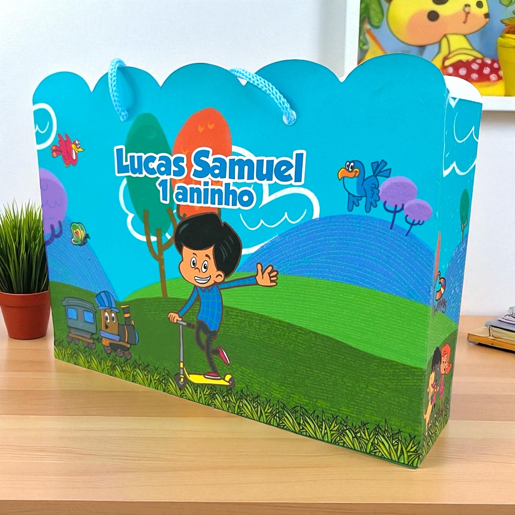 10 Sacolinhas 3 Palavrinhas Azul Personalizadas Com Nome e Idade Para Festa