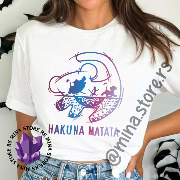 Camiseta Feminina, Unissex ou Infantil Rei Leão Hakuna Matata Linda Estampa de Altíssima Qualidade