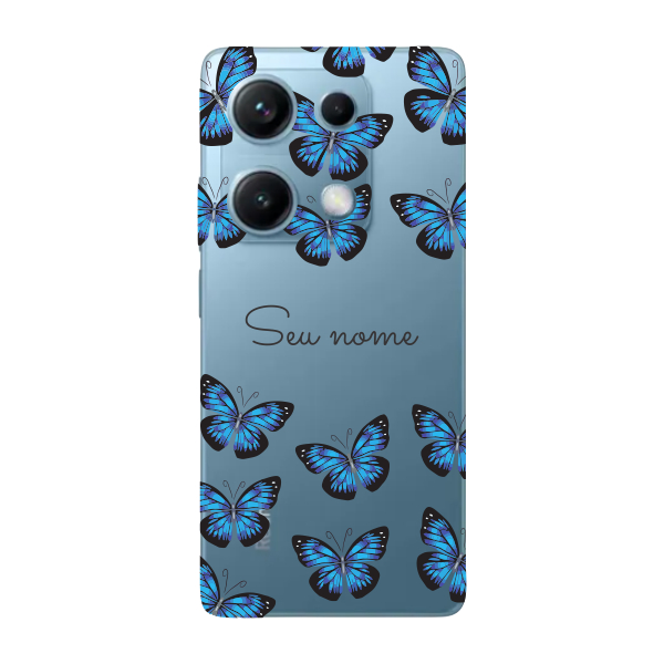 Capinha para Xiaomi Note 14s Anti Impacto Personalizada - Borboletas azuis com nome