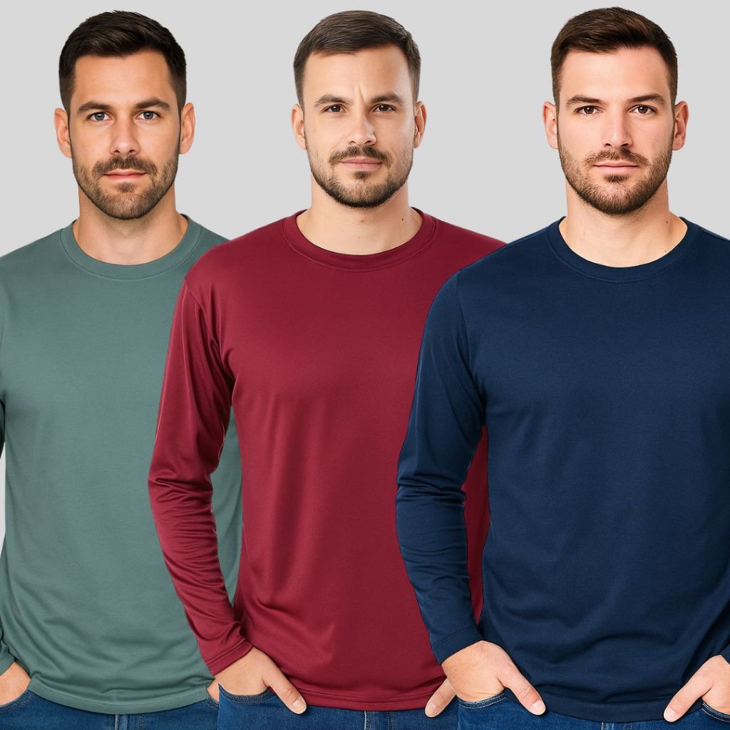 Kit 3 camisetas masculinas manga longa malha fria P ao G3 em Oferta na Shopee