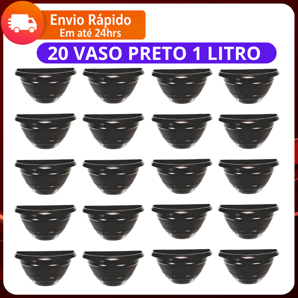 Kit 20 Vaso de Parede Meia Lua REFORÇADO Preto de Plastico Flores e Plantas em Oferta na Shopee