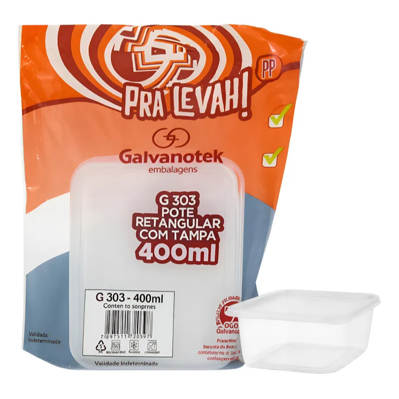 Pote Plástico c Tampa Freezer Microonda Marmita Vasilha Refeição Delivery Sobremesa salada 400ml 10u