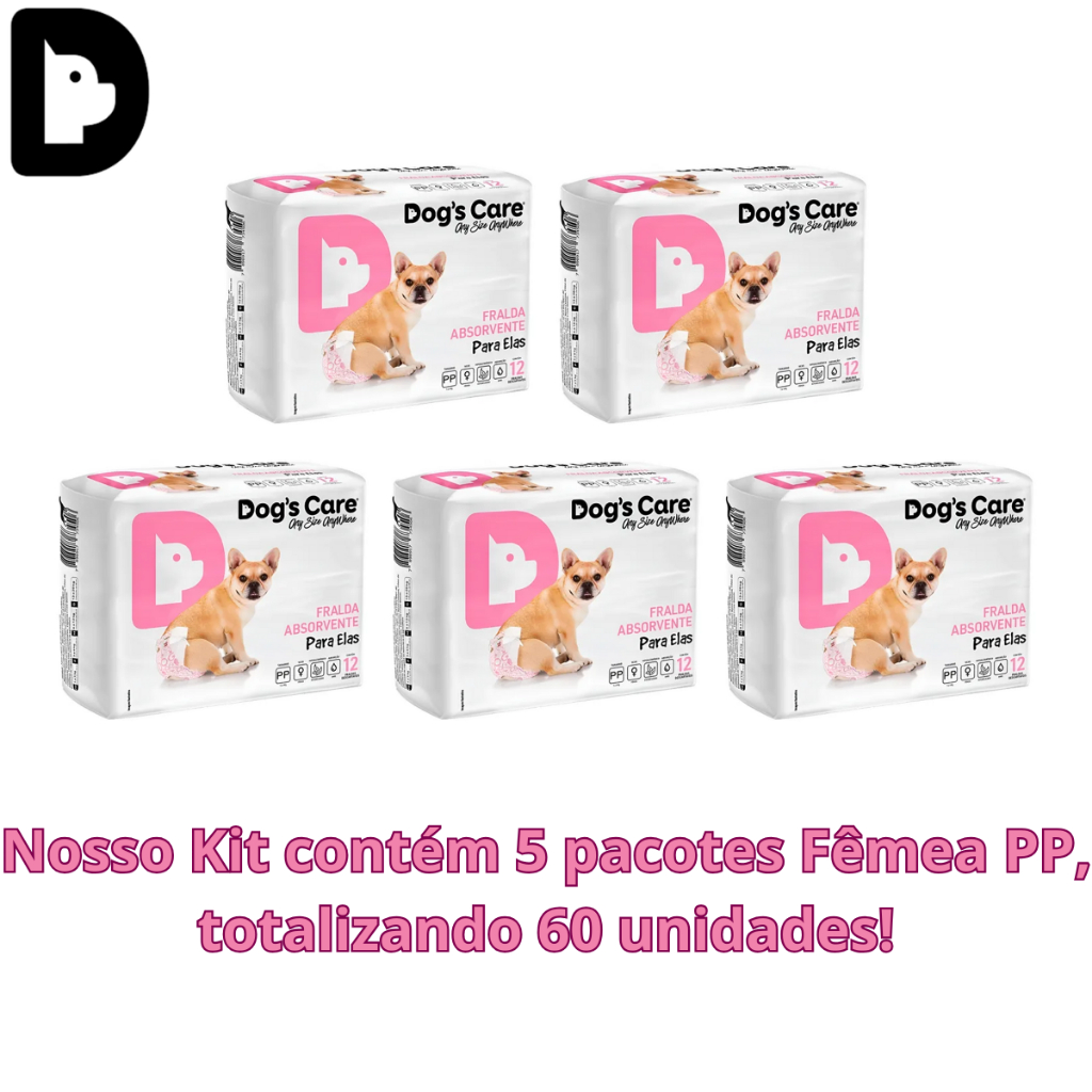 Kit Fralda Higiênica Descartável Para Cachorro Fêmea PP 60 unidades