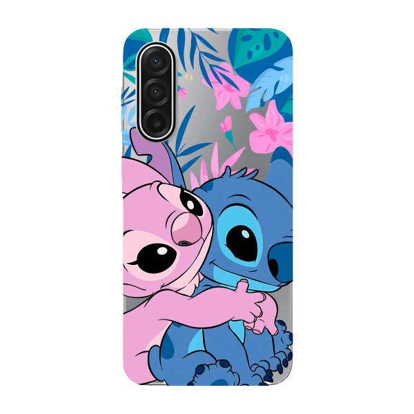 Capinha para Samsung A17 Anti Impacto Personalizada - Stiti Stich e Angel Abraço com fundo transparente