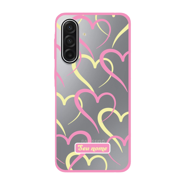 Capinha para Samsung A17 Anti Impacto Personalizada - Corações Amarelos e Rosas com nome