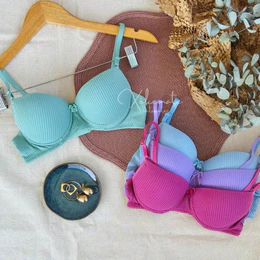 Kit 2,3 ou 5  Sutia de Bojo Canelado Liso Soutien Básico Dia a Dia Sutian Confortável Moda Feminina