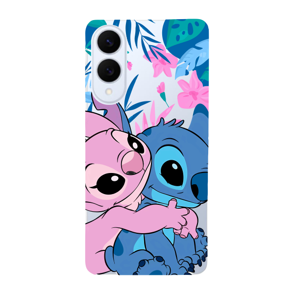 Capinha para Samsung S25 Edge Anti Impacto Personalizada - Stiti Stich e Angel Abraço com fundo transparente