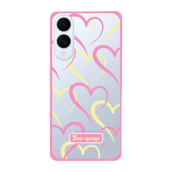 Capinha para Samsung S25 Edge Anti Impacto Personalizada - Corações Amarelos e Rosas com nome