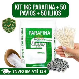 Parafina Lentilha 140/145 1kg + 50 Ilhós + 50 pavios de 12cm para velas artesanais em Oferta na Shopee