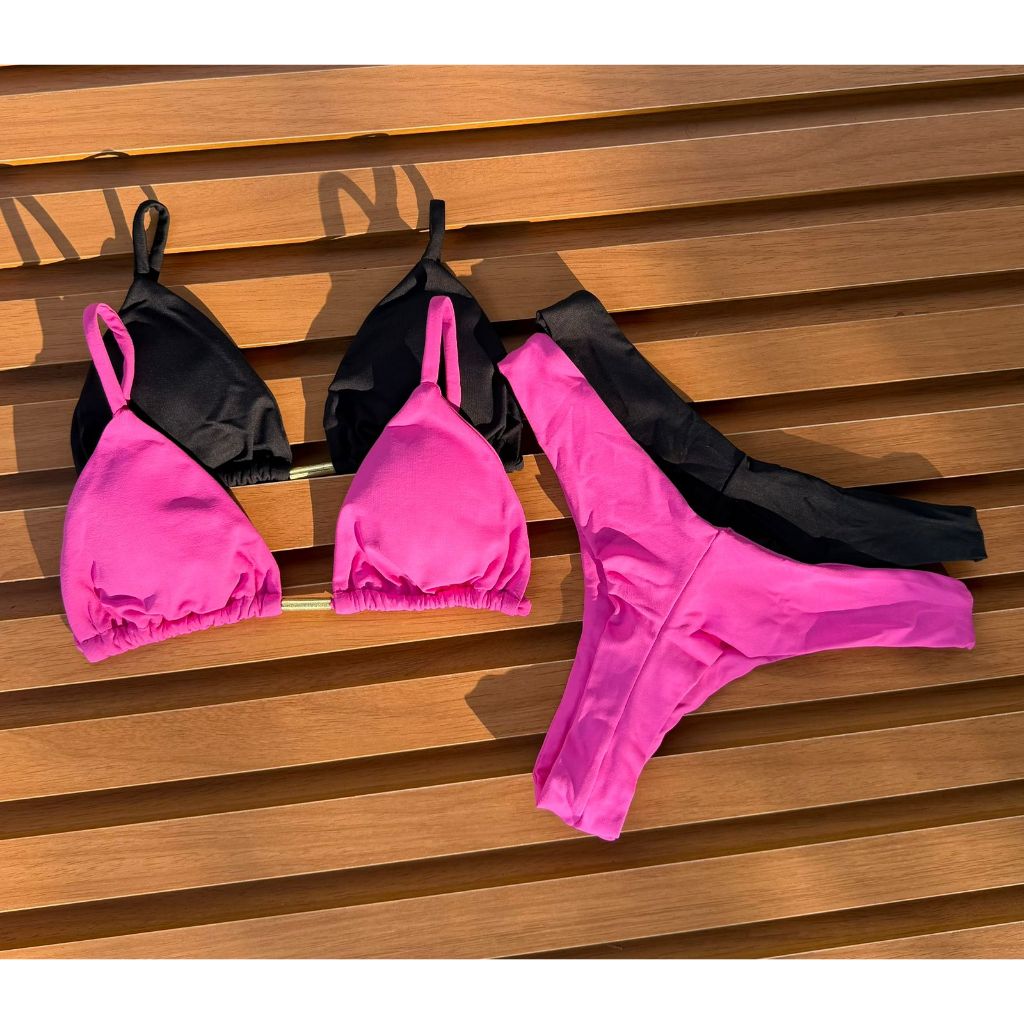 kit 2 conjuntos de biquinis verão moda praia poliamida forrado e com bojo 2025