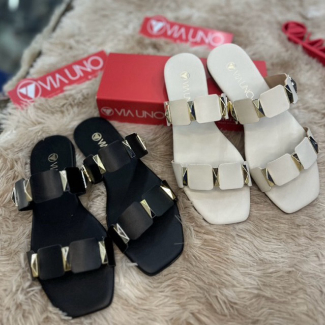 Sandália Flat /Rasteirnha Feminina Via Uno Conforto & Estilo