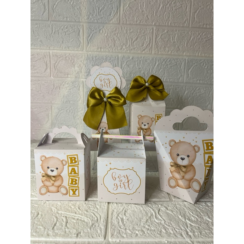 Personalizados pegue e monte chá revelação / brindes chá revelação/ papelaria chá revelação ursinho bege com dourado