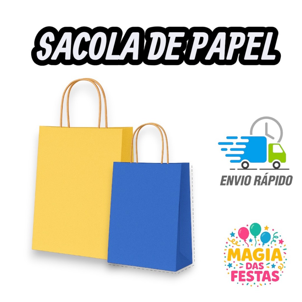 Sacola de papel colorida M (15X08X23) ALÇA KRAFT