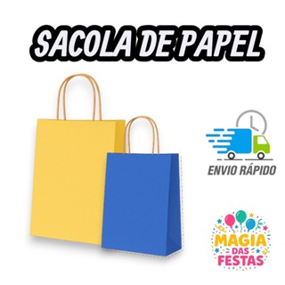 Sacola de papel colorida M (15X08X23) ALÇA KRAFT em Oferta na Shopee