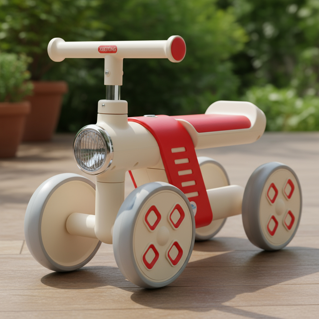 Mini Bicicleta Bike Infantil 4 Rodas Equilíbrio Vermelha ou Azul com Luzes Farol Traseira Segura