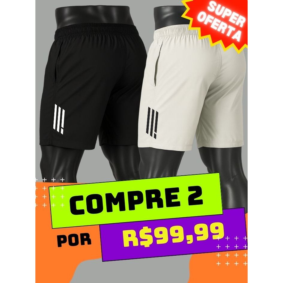 Kit 2 Shorts Masculino  com Elastano Bermuda Esportiva para Academia e Praia