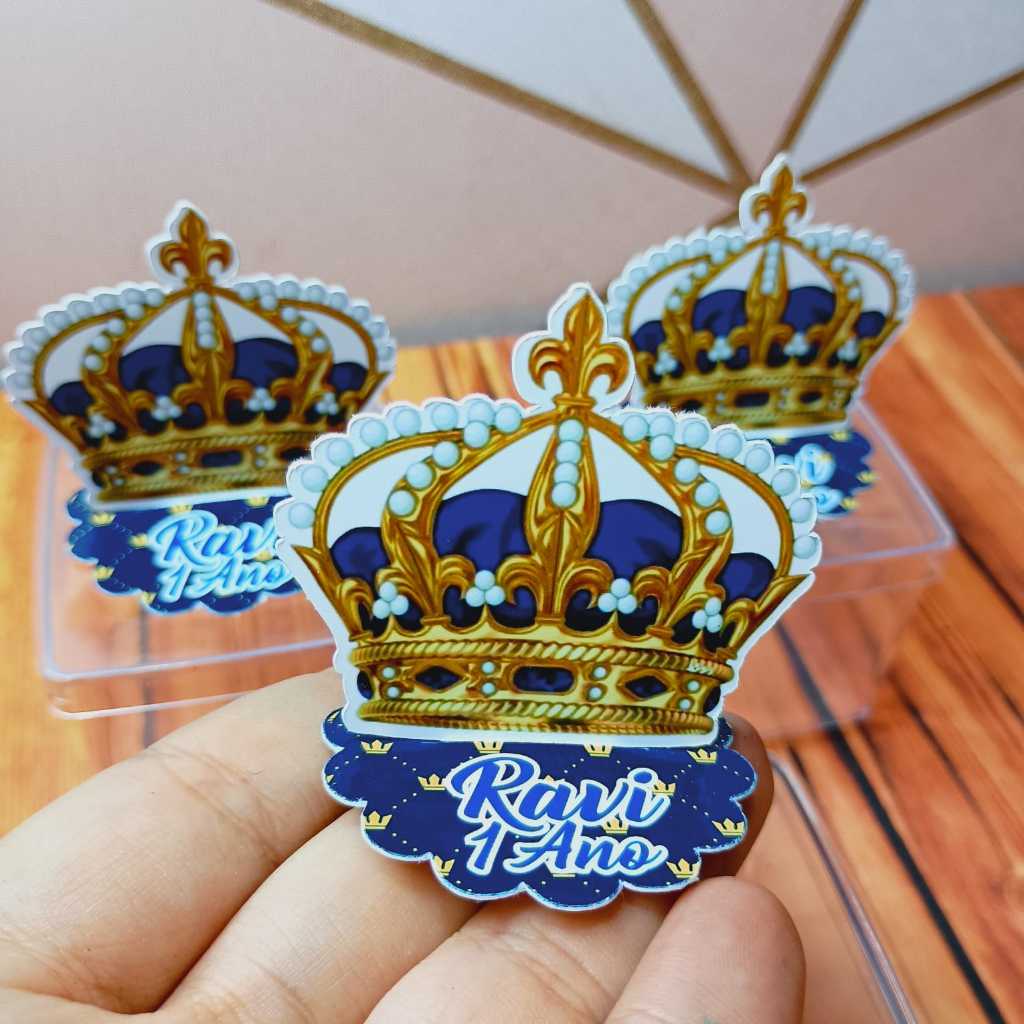 Aplique Caixinha Acrilica 5x5 Coroa Realeza Personalizado Lembrancinha