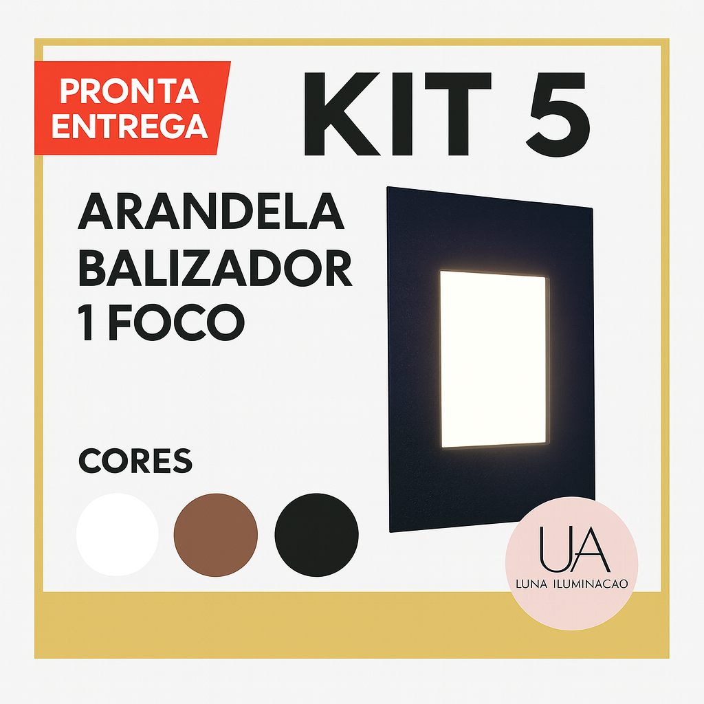 Kit 5 Arandelas Balizador 1 Foco Luna Iluminação Alumínio Luminária Parede Muro Interna Externa