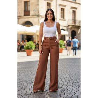 Calça Alfaiatria Pantalona Feminina Wide leg Com Cinto Couro Feminino Calça Elegante Moda Balada Festa Fim De Ano
