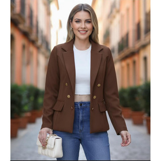 Blazer Alfaiataria Social Feminino De Frio Elegante Blusa Feminina Manga Longa Casaco Social