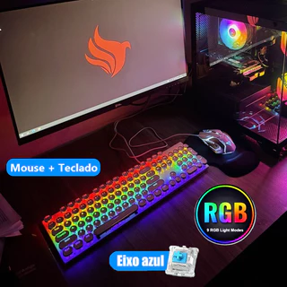 KIT Teclado 100% mecânico Punk Esports RBG+ mouse para jogos Um item obrigatório para os jogadores A