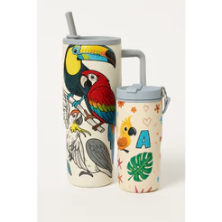 Kit 2 Copos Térmicos 1200ml+600ml com Alça e Canudo Mantém Quente/Gelado+Casal/Pais e Filhos