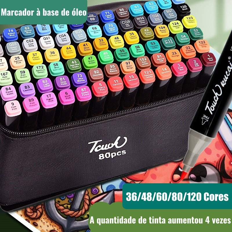 36/48/60/80/120peças Caneta Marcadora De Cabeça Dupla Conjunto De Canetas De Aquarela Especial Para Crianças em Oferta na Shopee