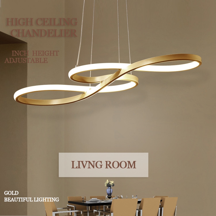 Lustre Moderno Dourado 75cm 3 Cores De Luz Pendente Varios Modelos Para Sala Sala de Estar...