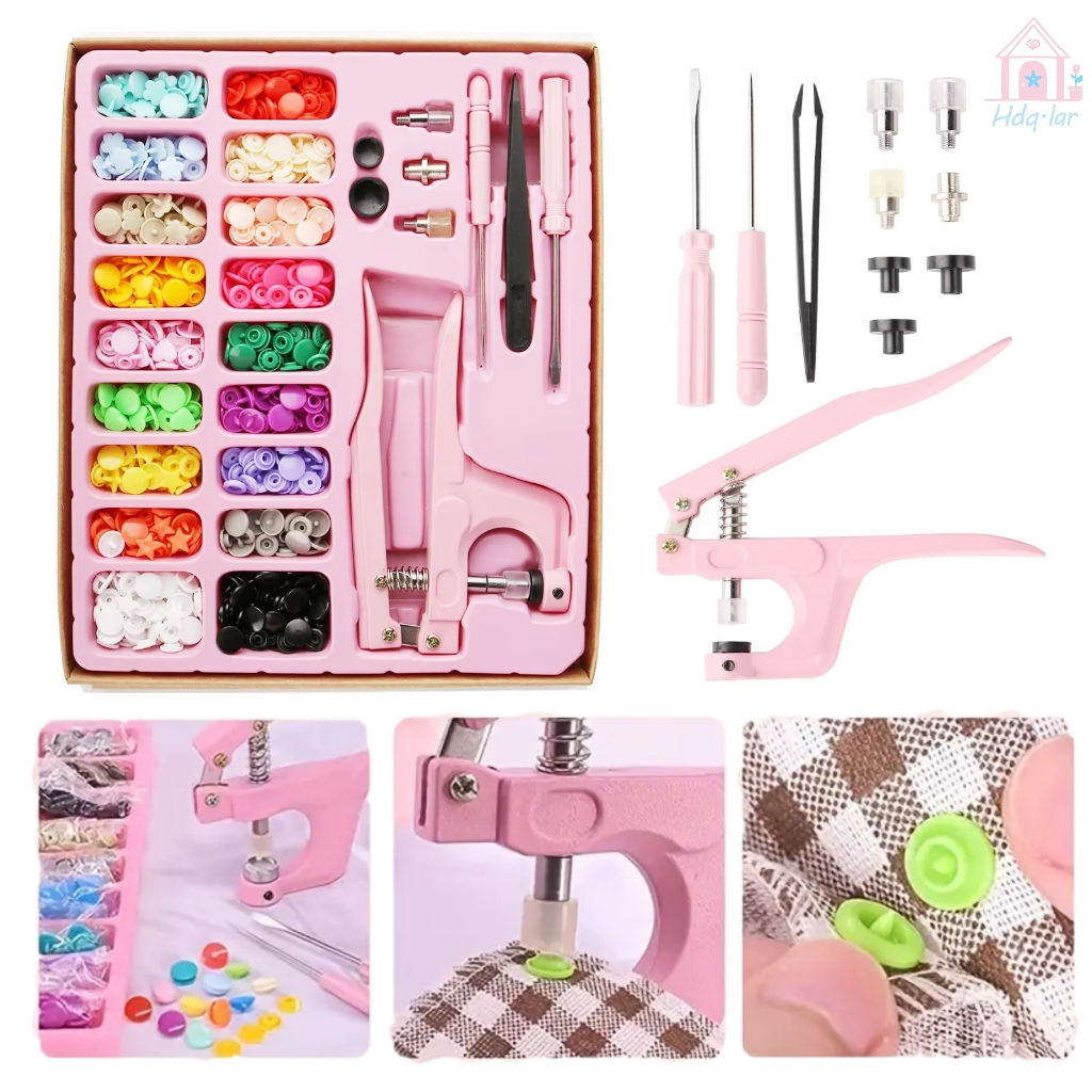 Kit Alicate de Pressão 3 em 1 Rosa Aplicador de Botão colorido - Alicate + Botões Plástico