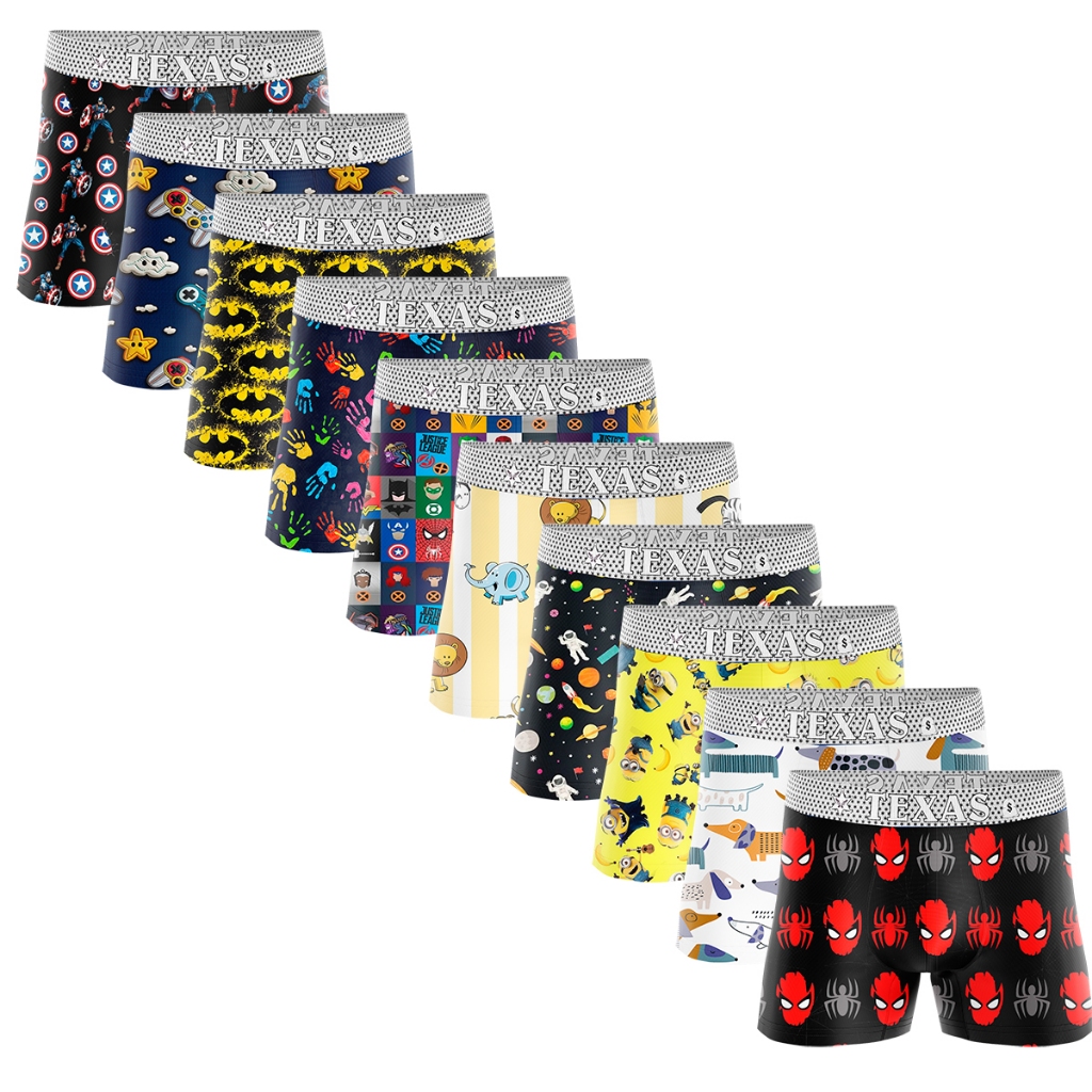 Kit Cuecas Boxer Infantil Personagens Box Com Forro Em Algodão