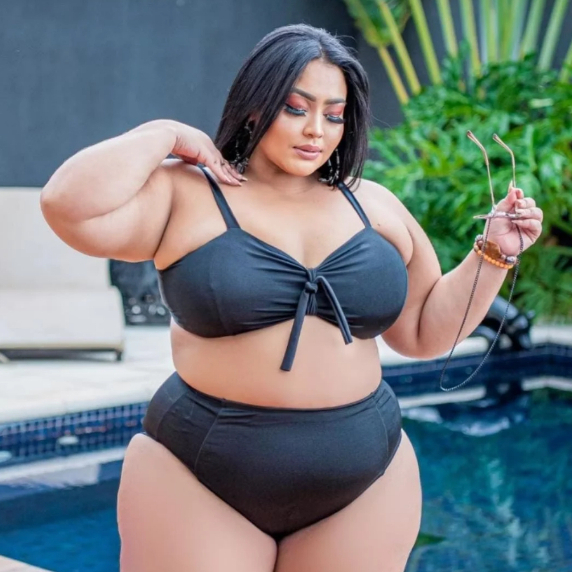 Biquini Plus Size 2 em1 Feminino: Top Forro Suplex Cintura Alta Com Bojo Removível