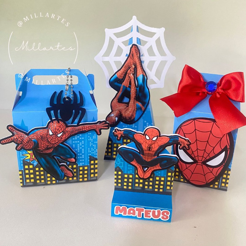 Kit Lembrancinhas Homem Aranha Pegue e Monte | Festa Infantil Personalizada | Caixinhas + Centro de Mesa