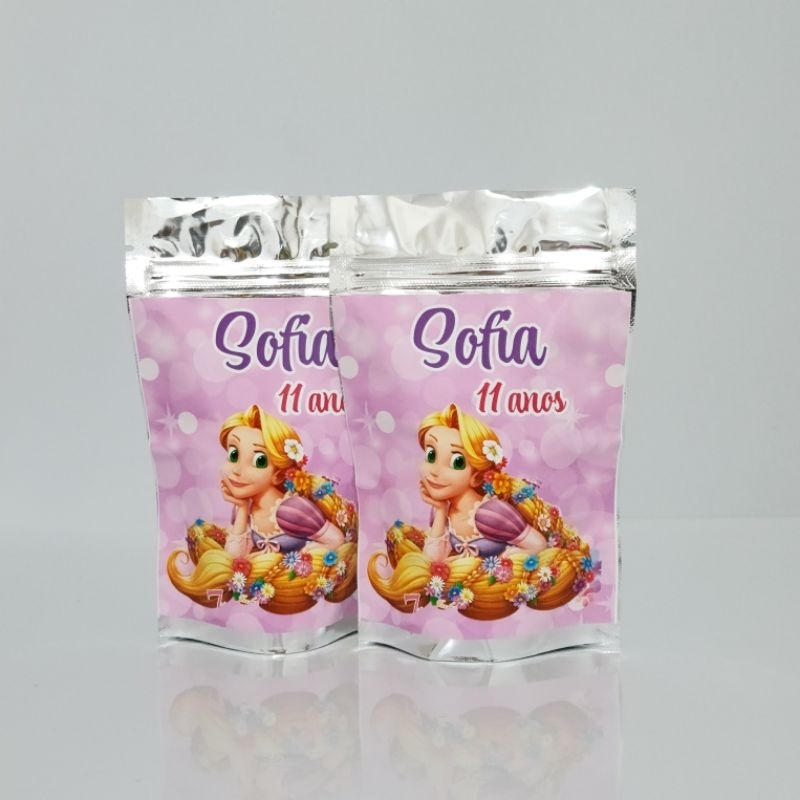 SAQUINHO METALIZADO ENROLADOS RAPUNZEL LEMBRANCINHA PERSONALIZADA PARA FESTA INFANTIL ANIVERSÁRIO MENINA