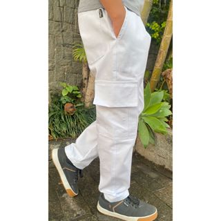 Calça Cargo Branca Streetwear - Meninos e Meninas em Oferta na Shopee